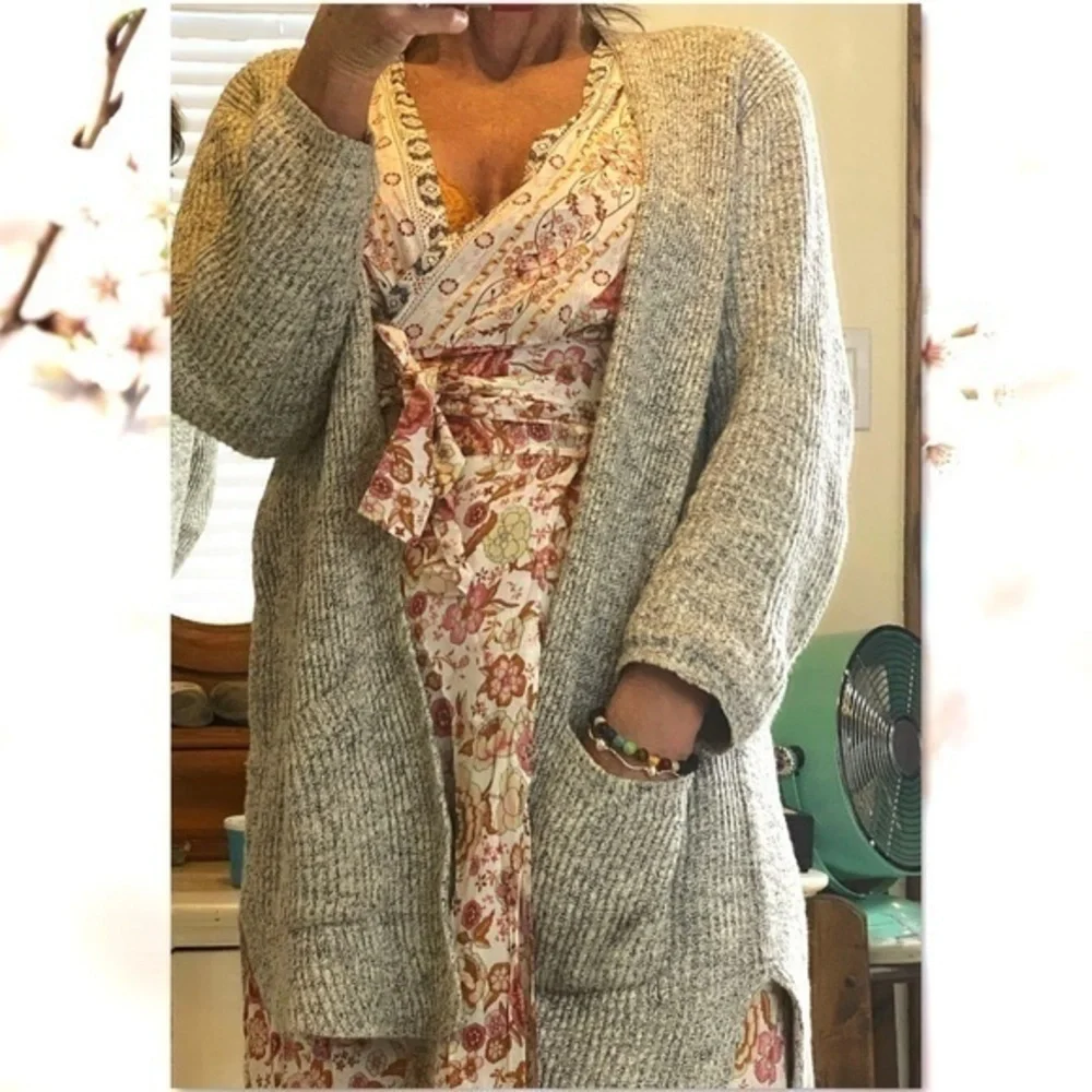 MADEWELL MARLED GREY SLOUCHY CARDIGAN SMALL